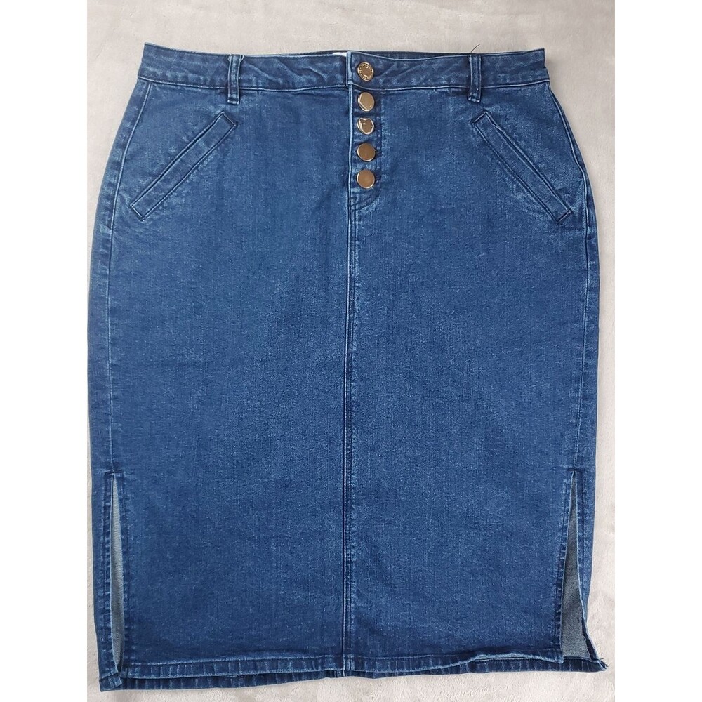 Eloquii Elements | Size 16 | Gold Button Indigo Denim Pencil Skirt | Blue